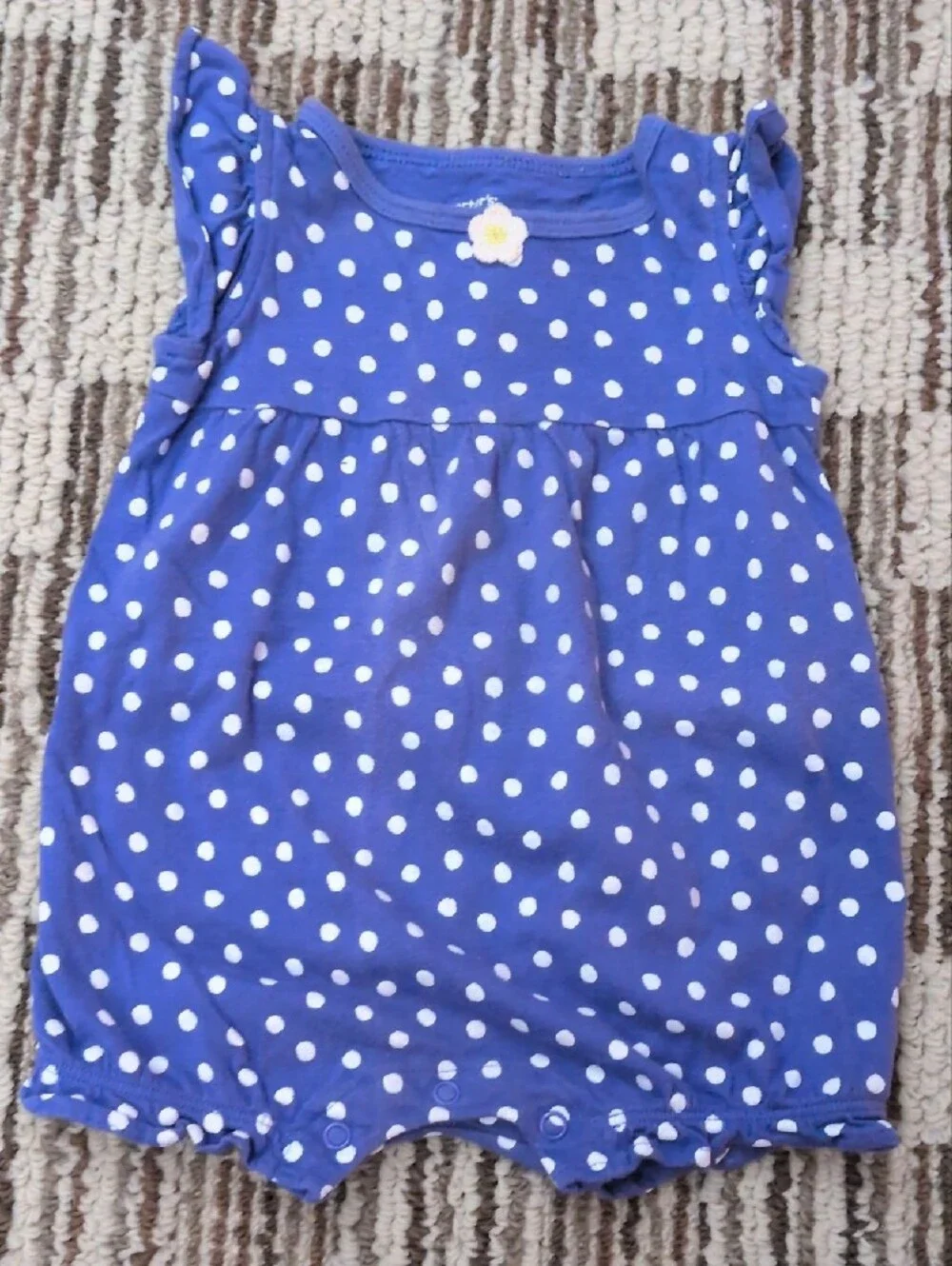 Carter's Purple Polka Dot Baby Romper & Green Checked Monkey Bodysuit.